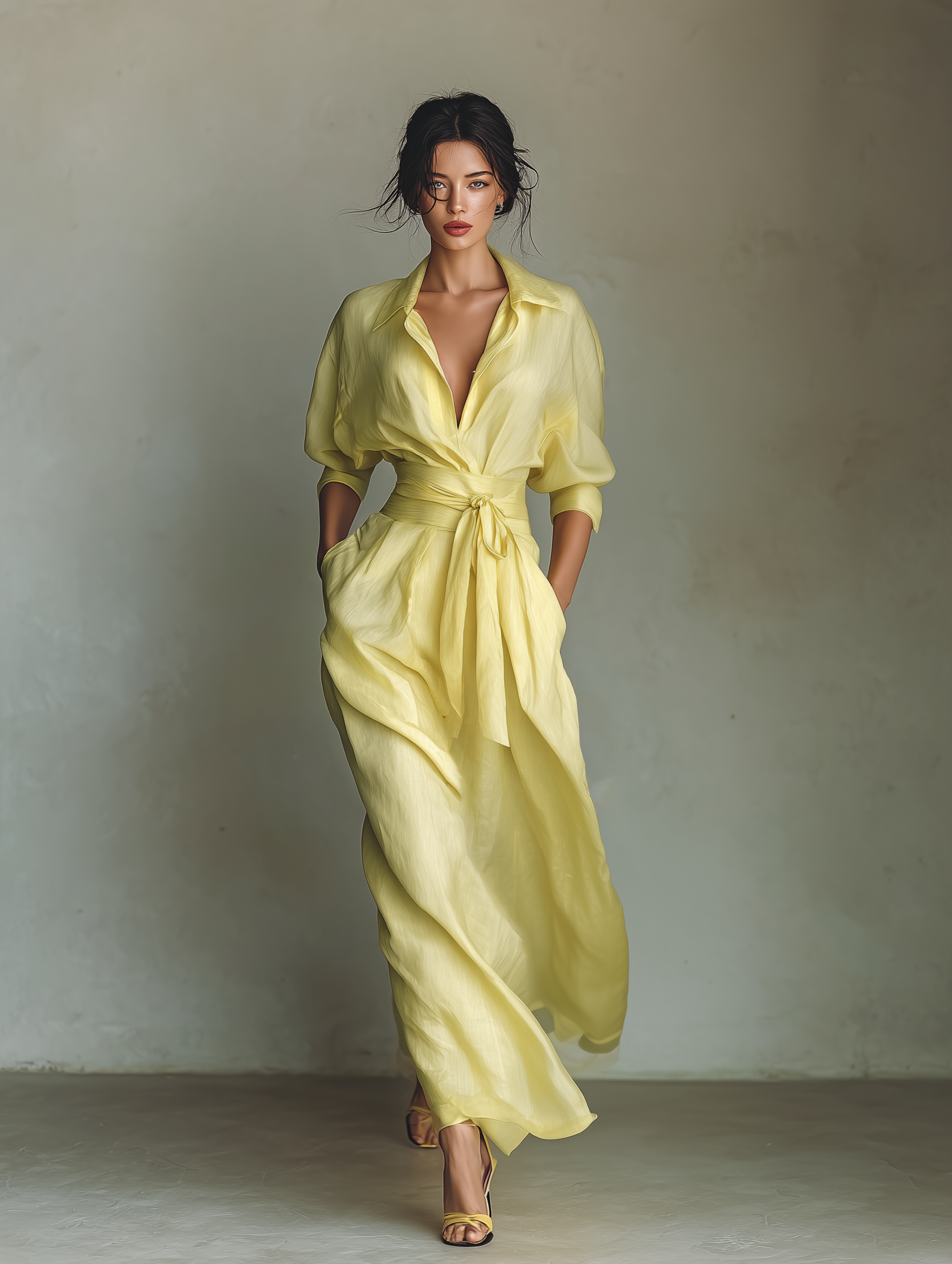 Anna-Berg | Chic Lemon Tie-Belt Maxi Shirt Dress Made to Turn Heads
