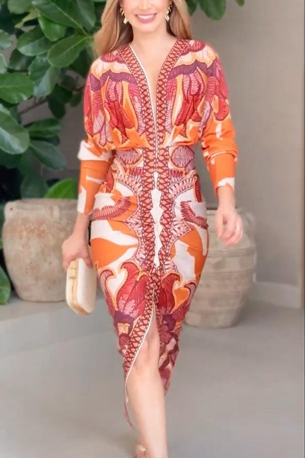 Anna-Berg | Effortless Unique Print Dolman Midi Dress