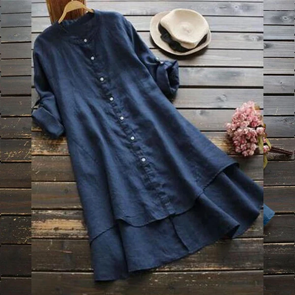 Anna-Berg | Sophisticated Midi Dress With Button Closure, Loose Fit, And Layered Hem