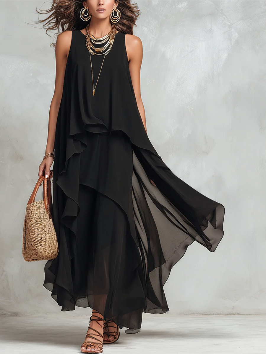 Anna-Berg | Bohemian Black Layered Chiffon Dress