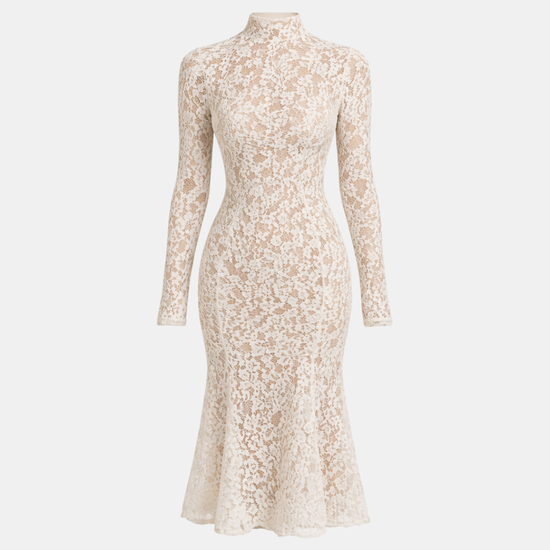 Anna-Berg | Ivory Lace High Neck Dress