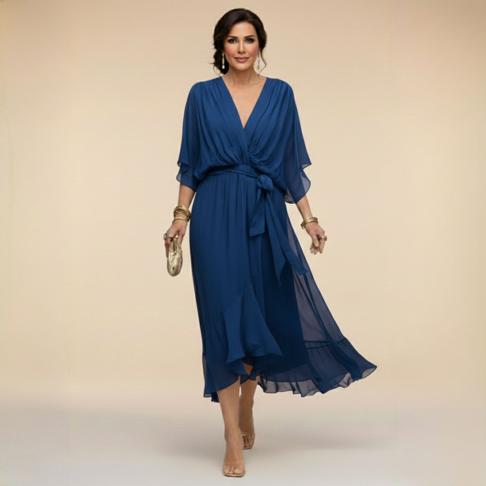Anna-Berg | Modern Monica - Chiffon Dress With V-Neck