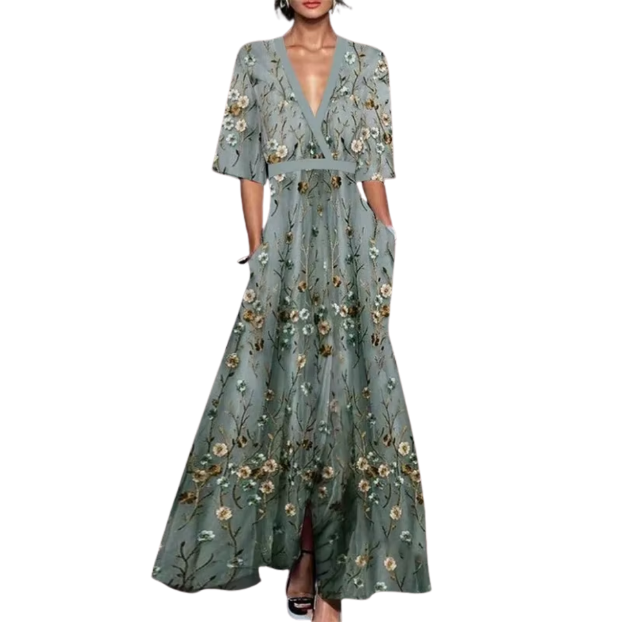 Anna-Berg | Elegant Floral Spring Dress With V-Neck for Every Occasion