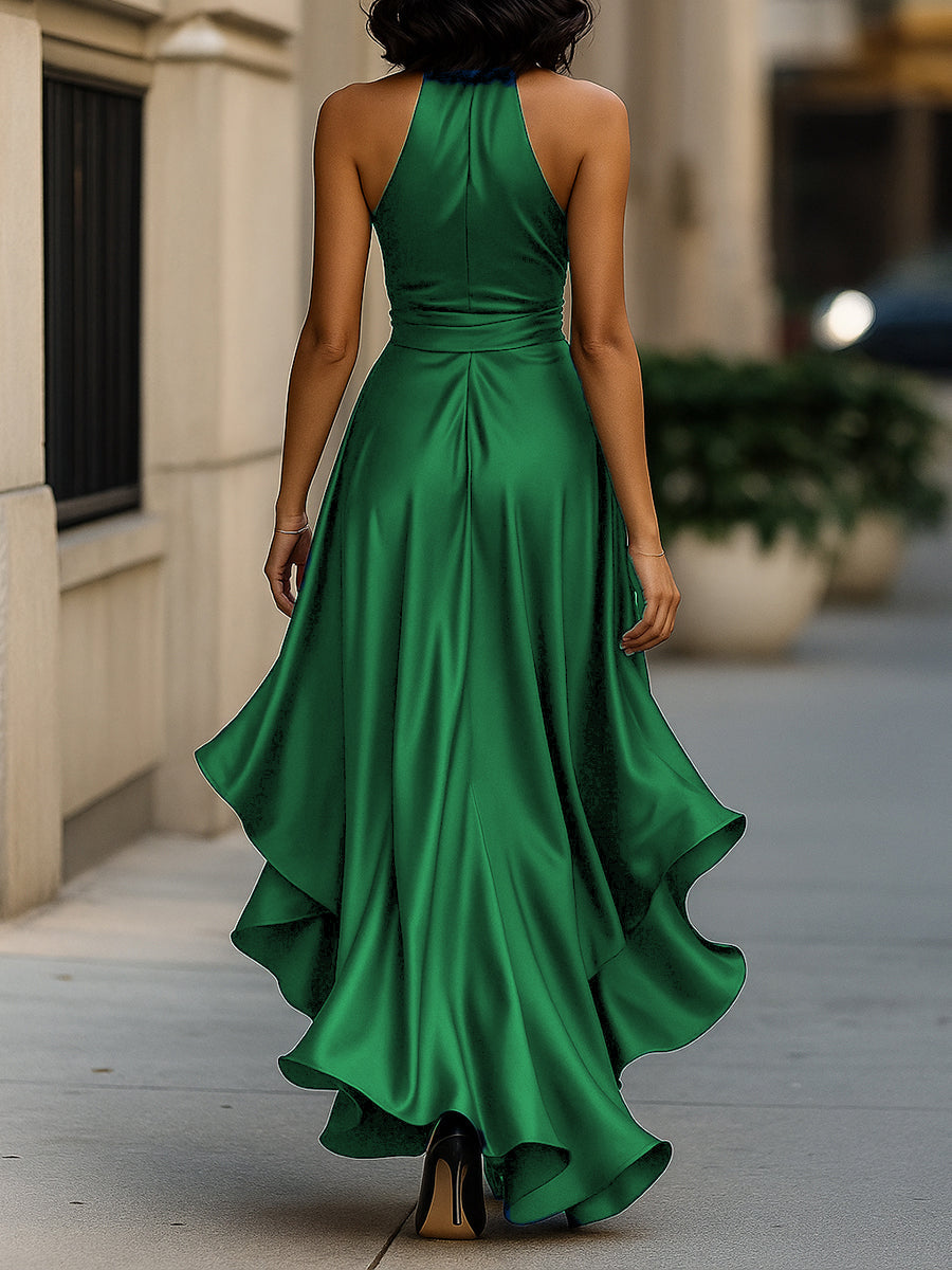 Anna-Berg | Midnight Elegance Satin Halter Ruffle Gown