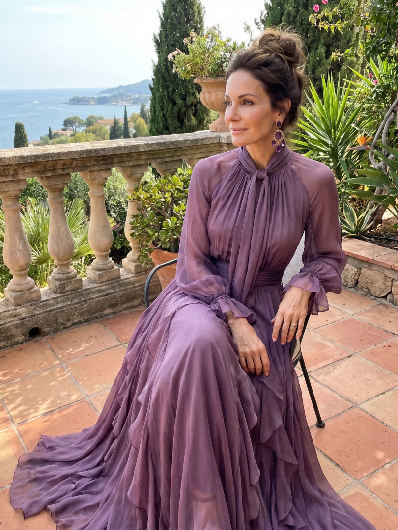 Anna-Berg | Sculpted Tie Neck Ruffle Tiered Maxi Dress