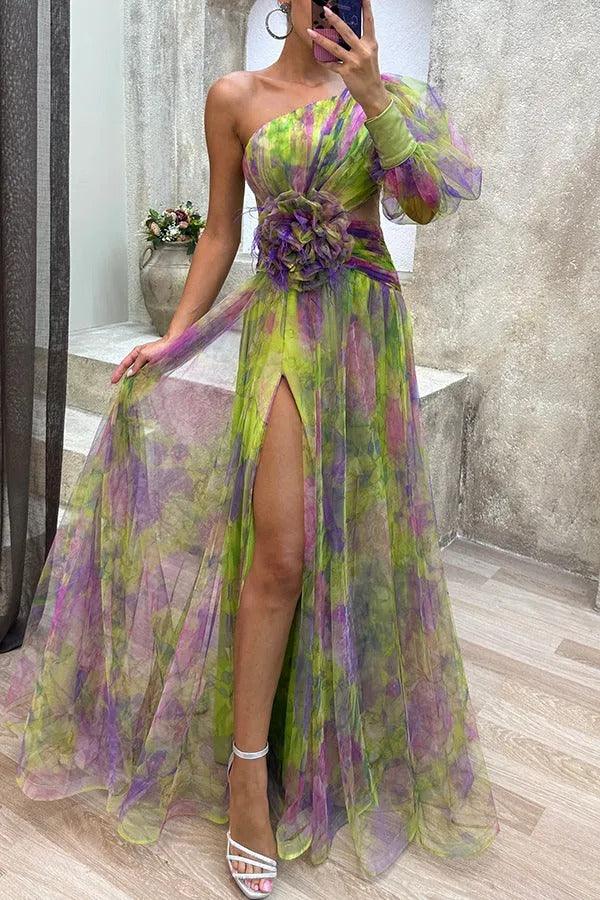 Anna-Berg | Elegant Beauty Floral Pleated Maxi Dress with Graceful Drape
