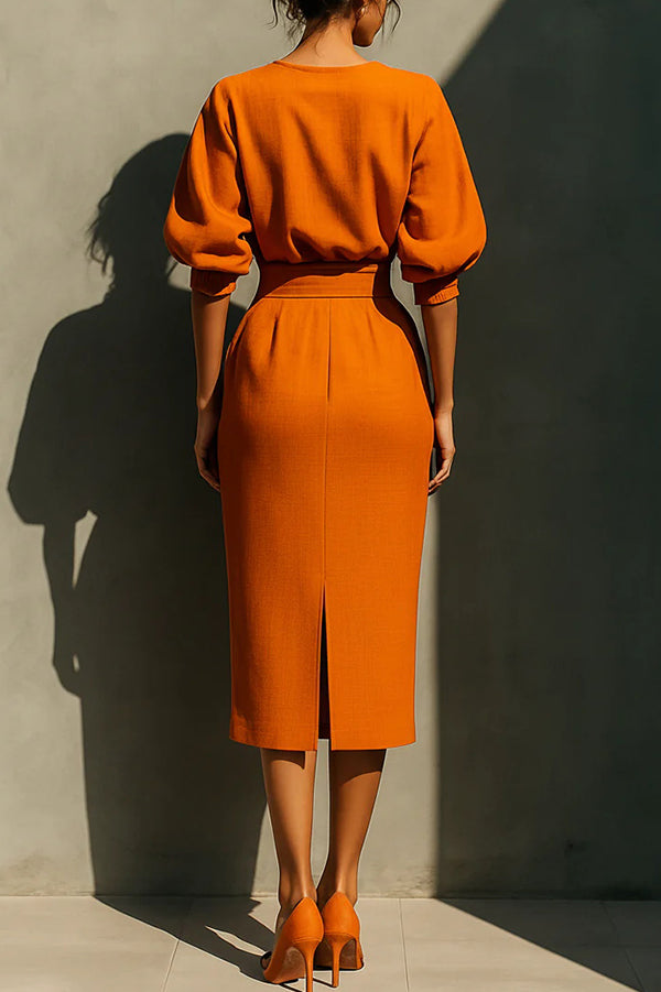 Anna-Berg | Elegant Puff Sleeve High-Waisted Pocket Dress