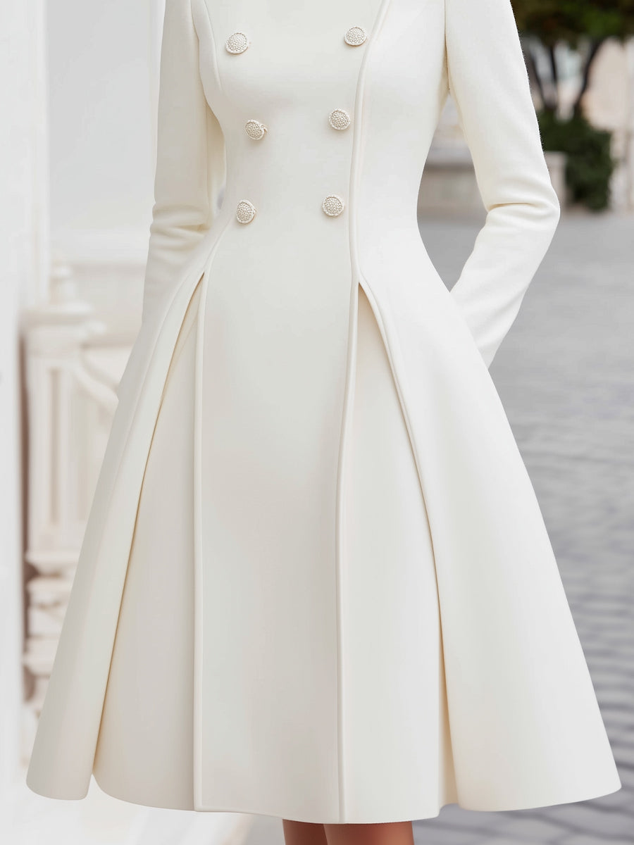 Anna-Berg | Elegant Double-Breasted Flared A-Line Coat Dress