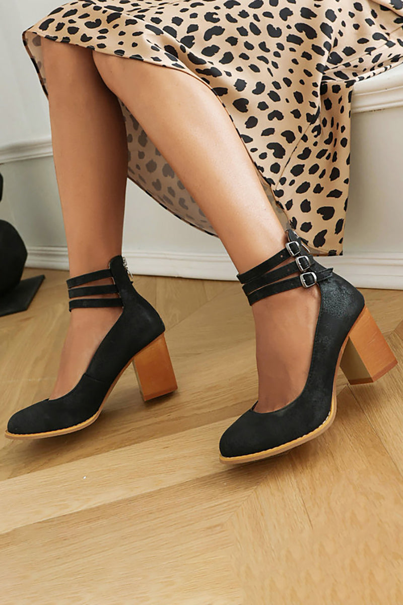 Anna-Berg | Flowing Smooth Sandals With Ankle Strap And Thick Heel