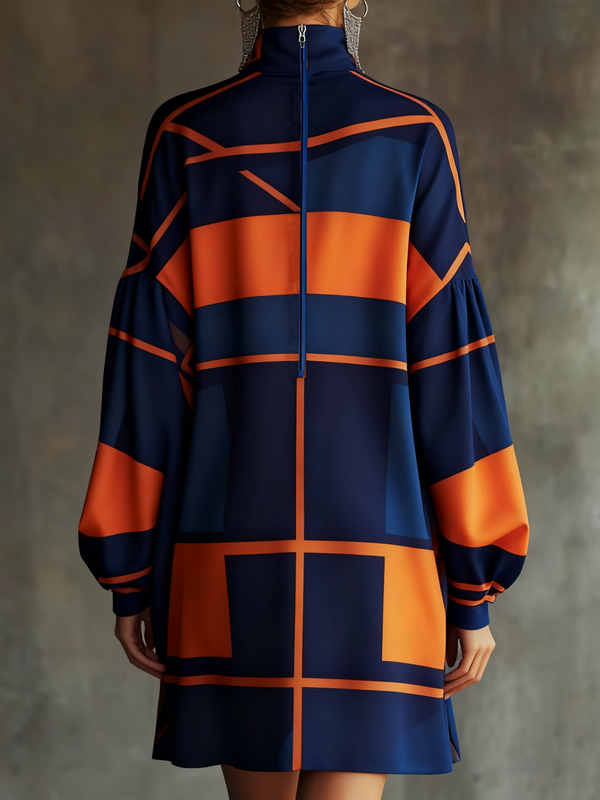 Anna-Berg | Long Sleeves Loose Contrast Color Dress