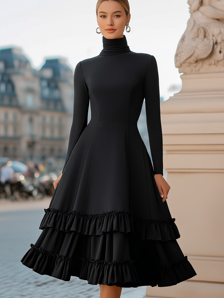 Anna-Berg | High-Neck A-Line Tiered Ruffle Dress
