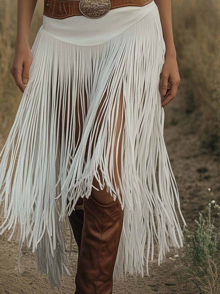 Anna-Berg | White Suede Tassel Casual Dress