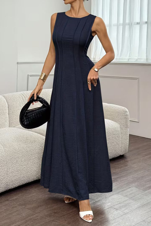 Anna-Berg | Solid Color Round Neck Sleeveless Dress