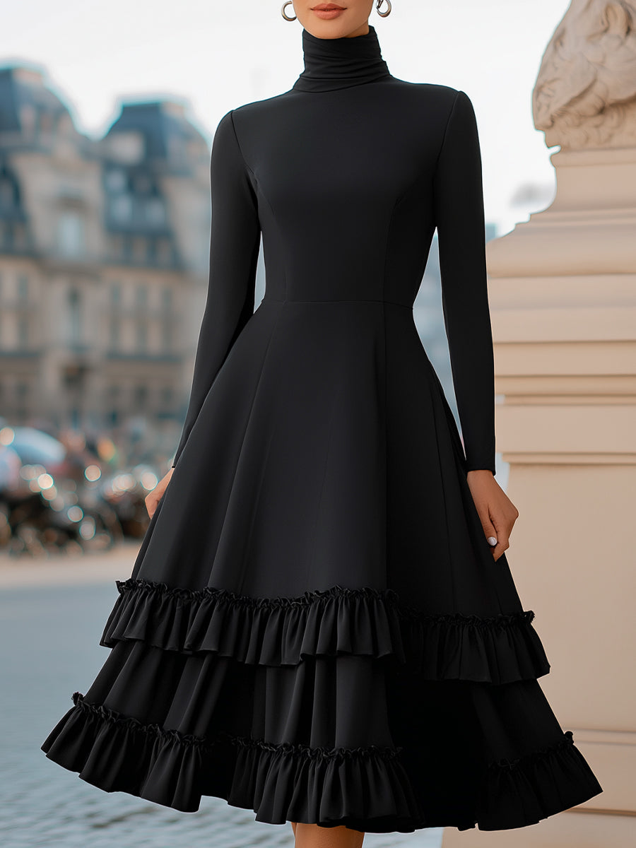 Anna-Berg | High-Neck A-Line Tiered Ruffle Dress