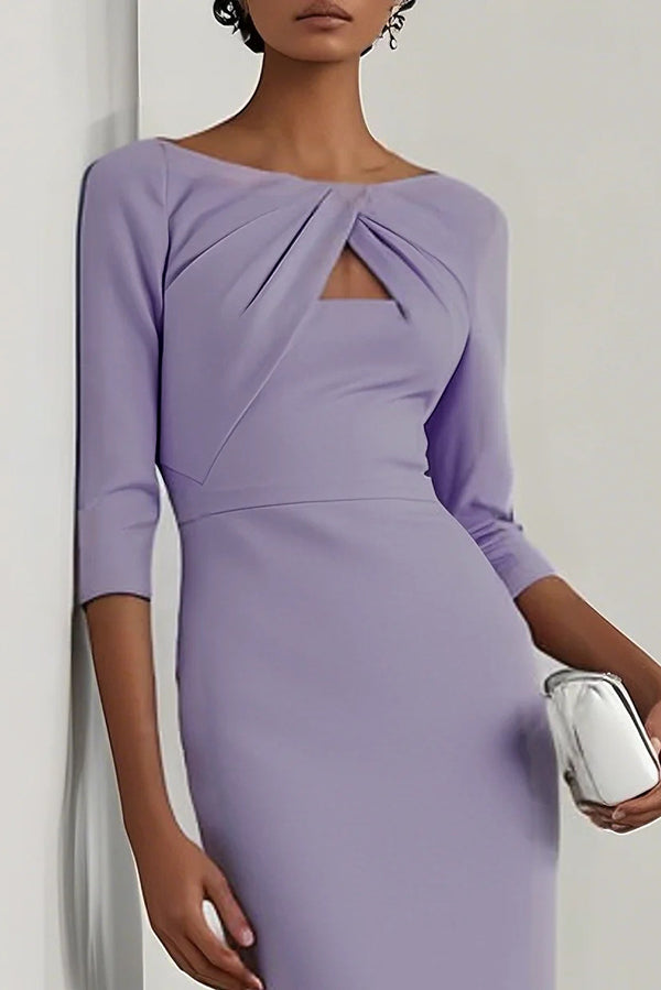 Anna-Berg | Solid Color Round Neck Hollowed-Out Dress