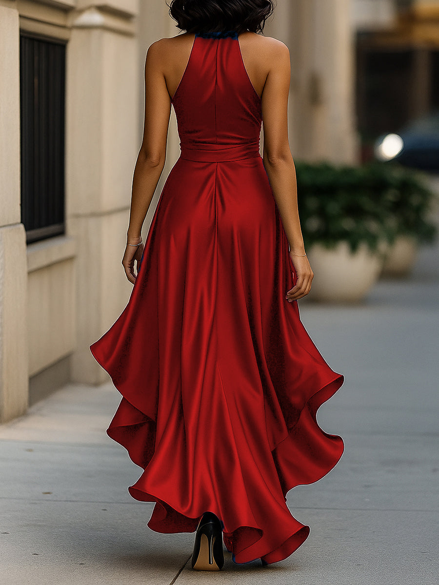 Anna-Berg | Midnight Elegance Satin Halter Ruffle Gown