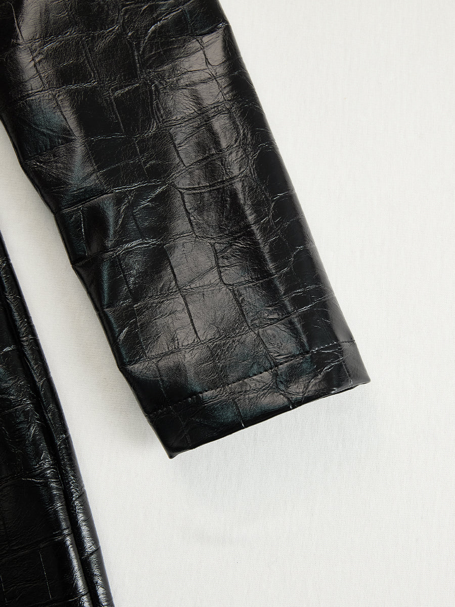 Anna-Berg | Glossy Croc-Effect Zip-Front Midi Dress