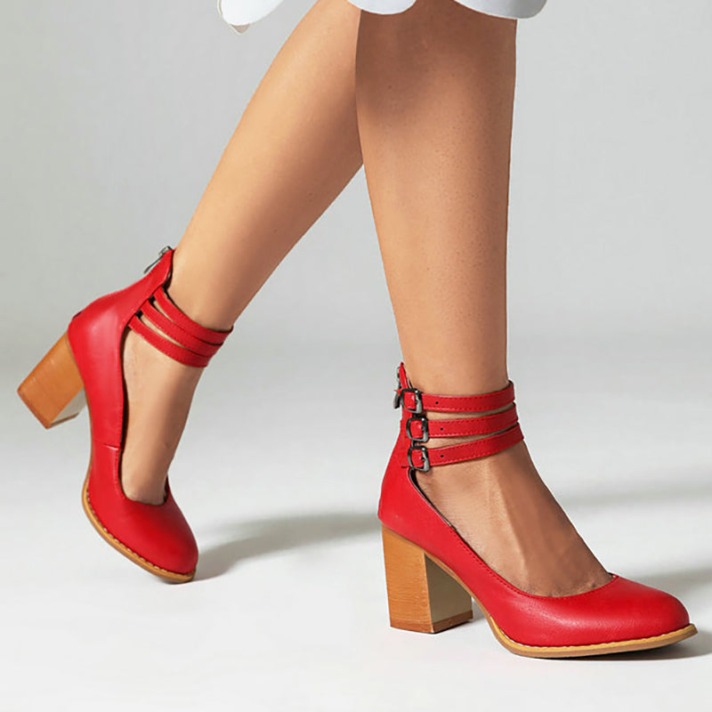 Anna-Berg | Flowing Smooth Sandals With Ankle Strap And Thick Heel