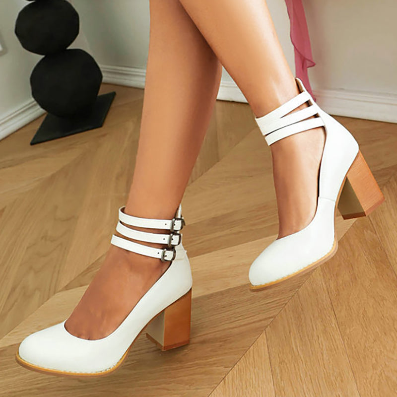 Anna-Berg | Sophisticated Smooth Sandals With Ankle Strap And Thick Heel