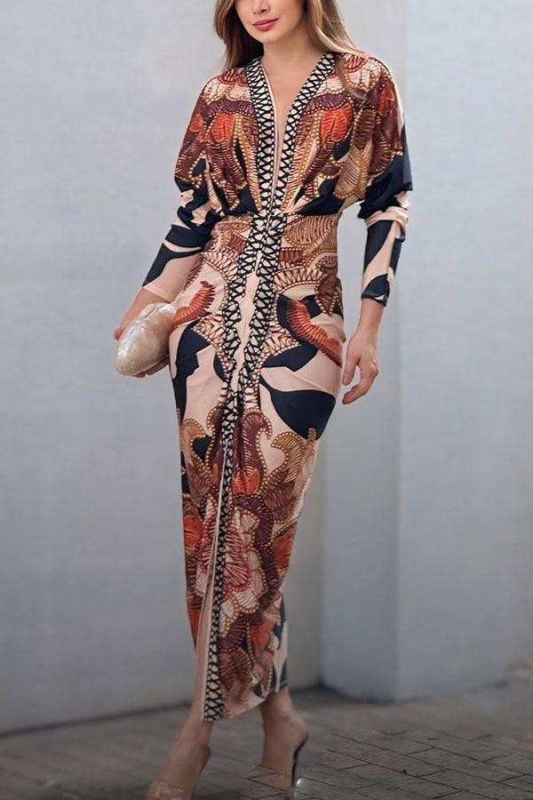 Anna-Berg | Effortless Unique Print Dolman Midi Dress