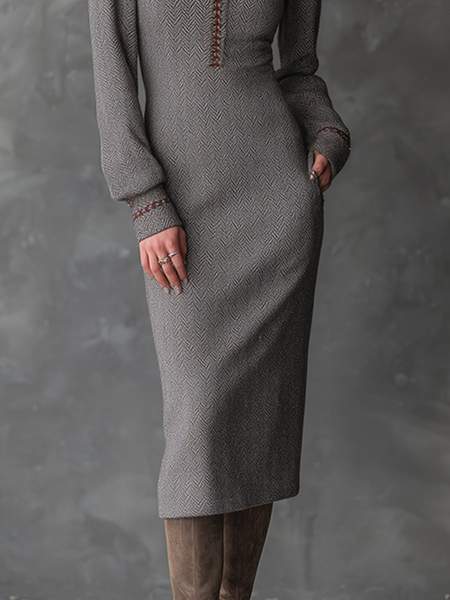 Anna-Berg | Elegant Bohemian Ash Taupe Sculpted Dress