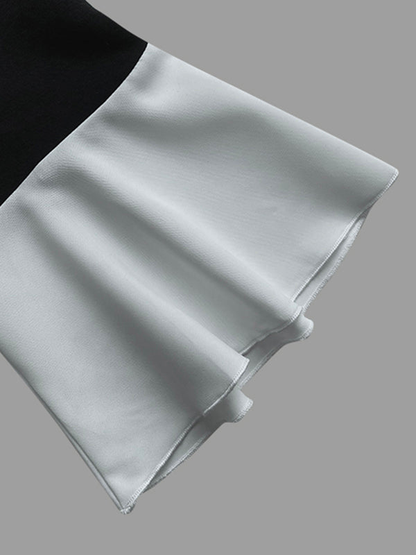 Anna-Berg | Flared Sleeves Half Pleated Split-Joint Dress