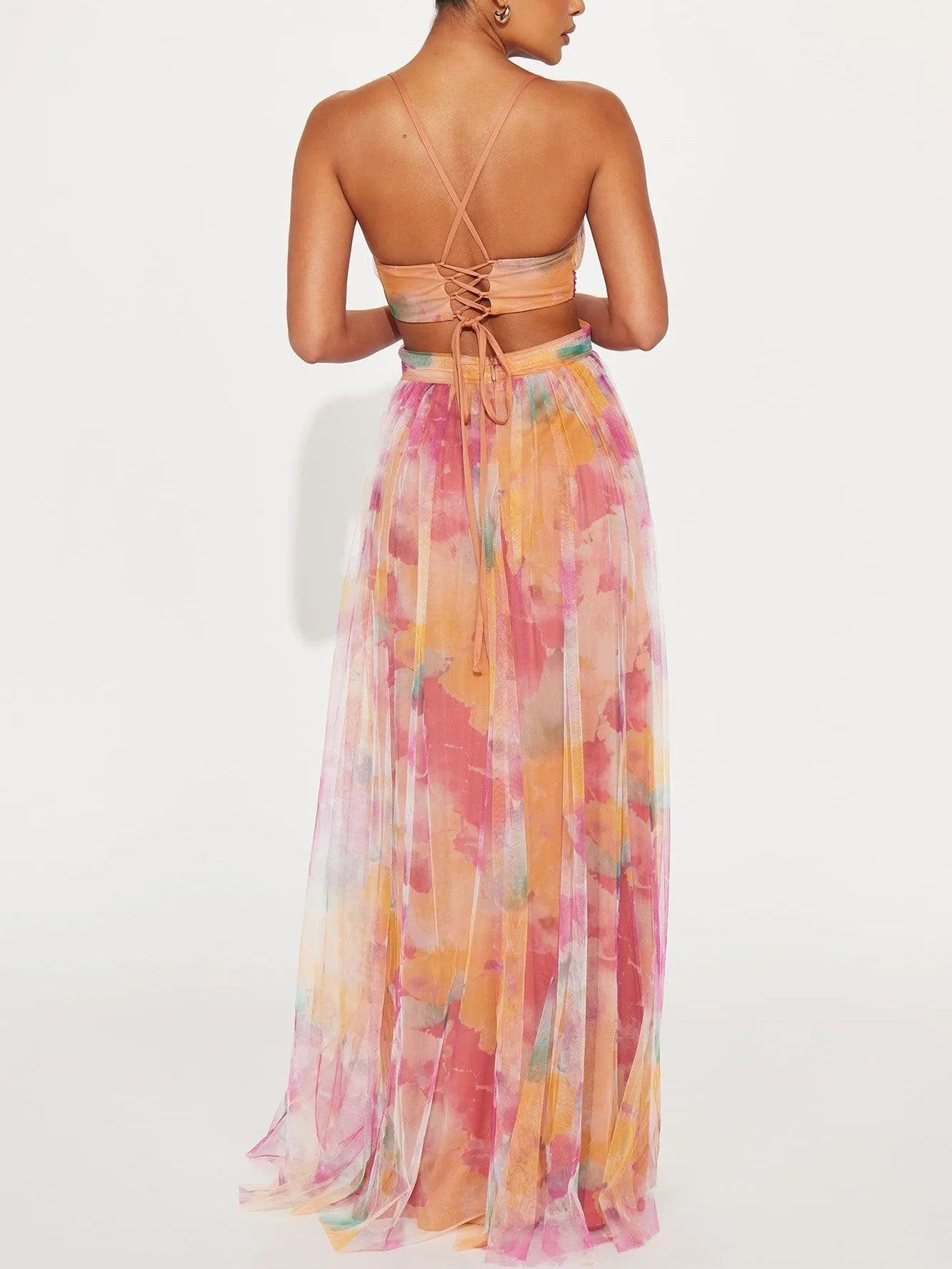 Anna-Berg | Feminine Painted Floral Print Maxi Dress