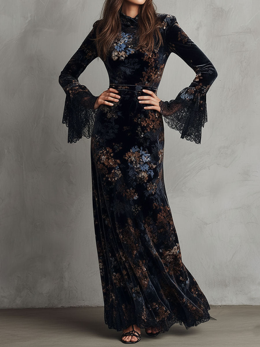 Anna-Berg | Velvet Floral Midnight Evening Dress