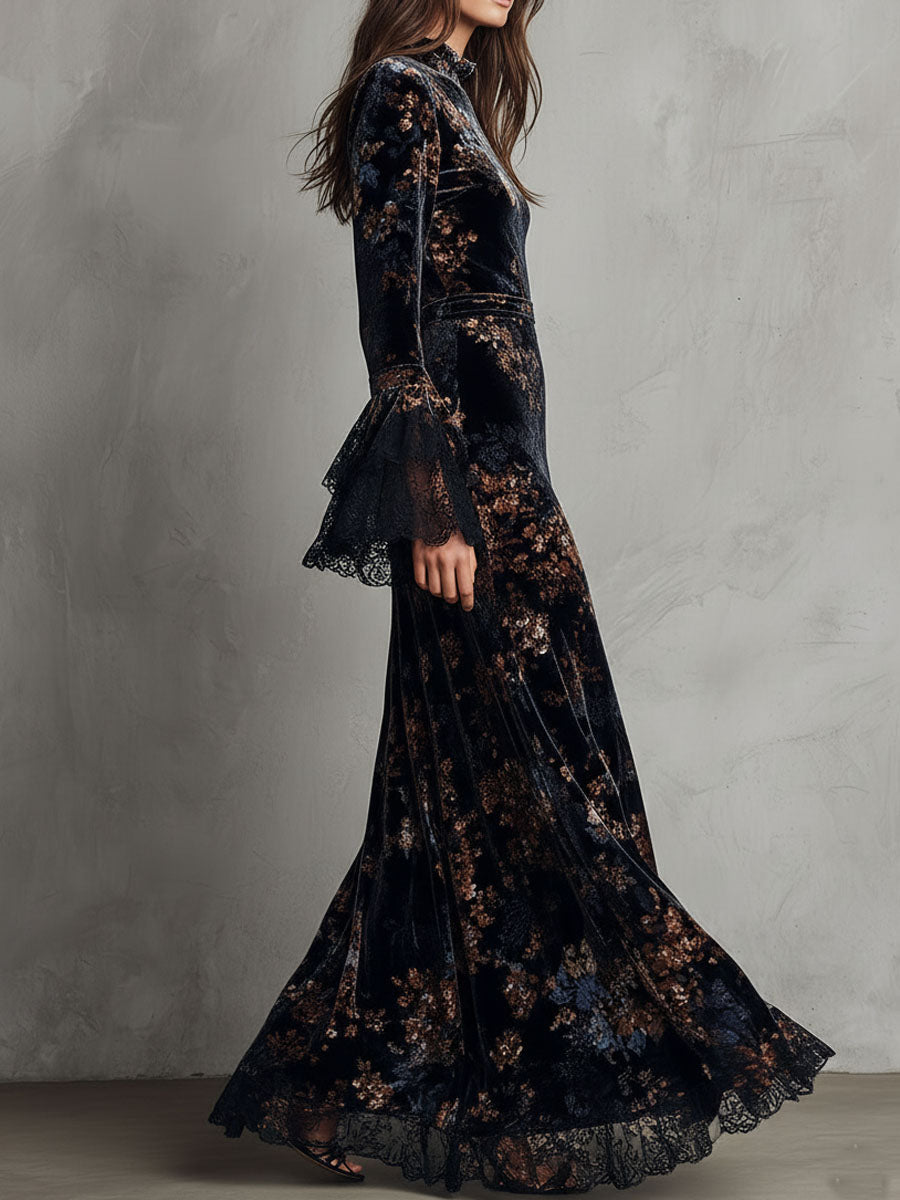 Anna-Berg | Velvet Floral Midnight Evening Dress