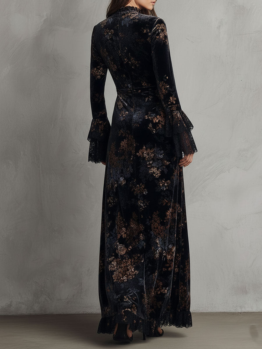 Anna-Berg | Velvet Floral Midnight Evening Dress