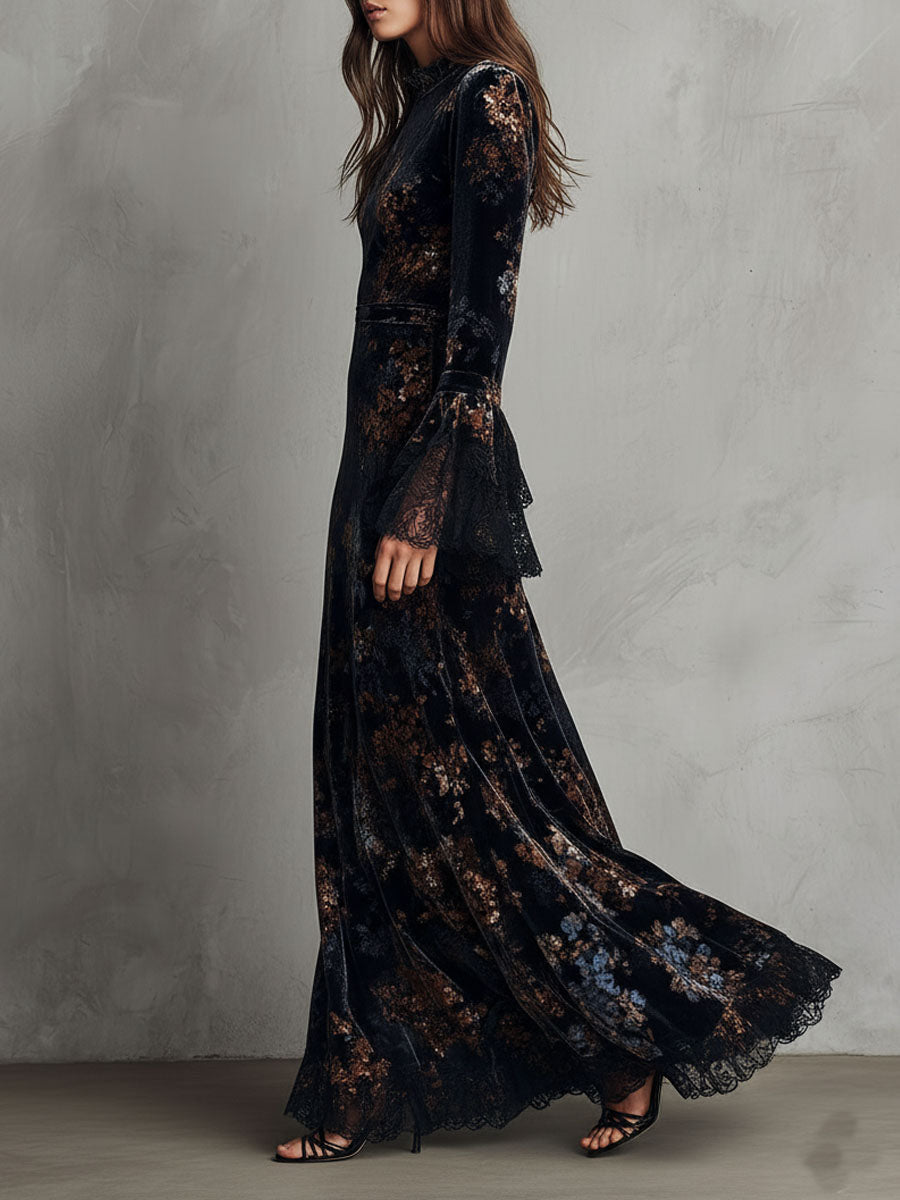 Anna-Berg | Velvet Floral Midnight Evening Dress