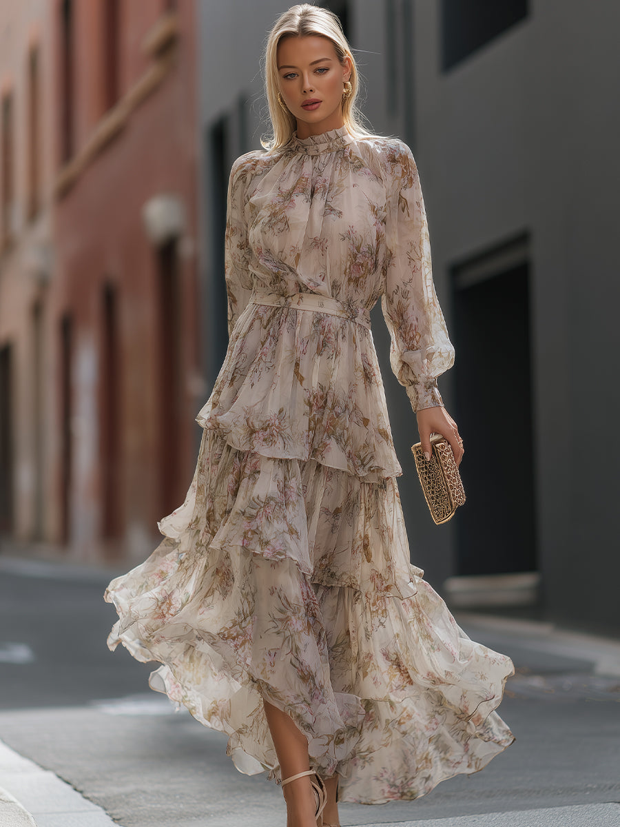 Anna-Berg | High Neck Tiered Floral Dress