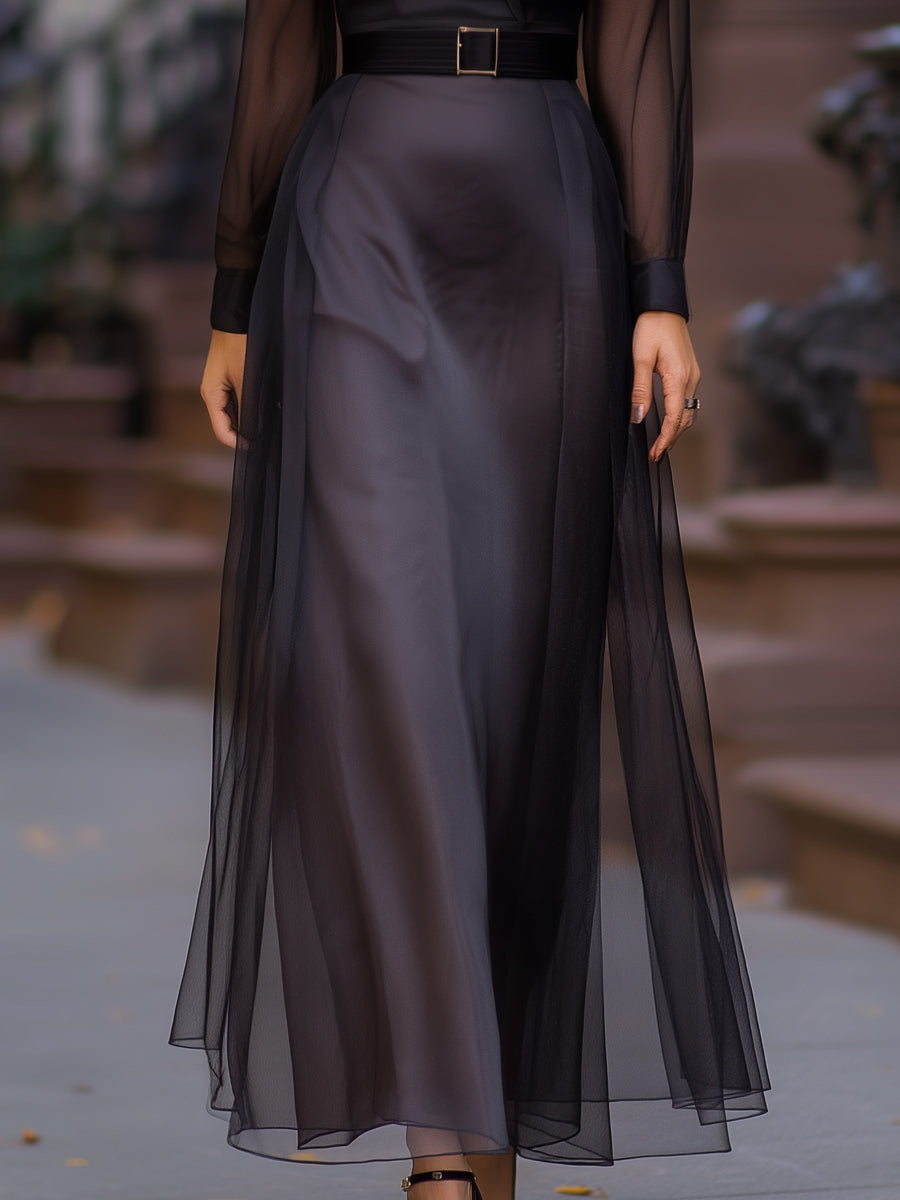Anna-Berg | Sheer Mesh Overlay Shirt Dress