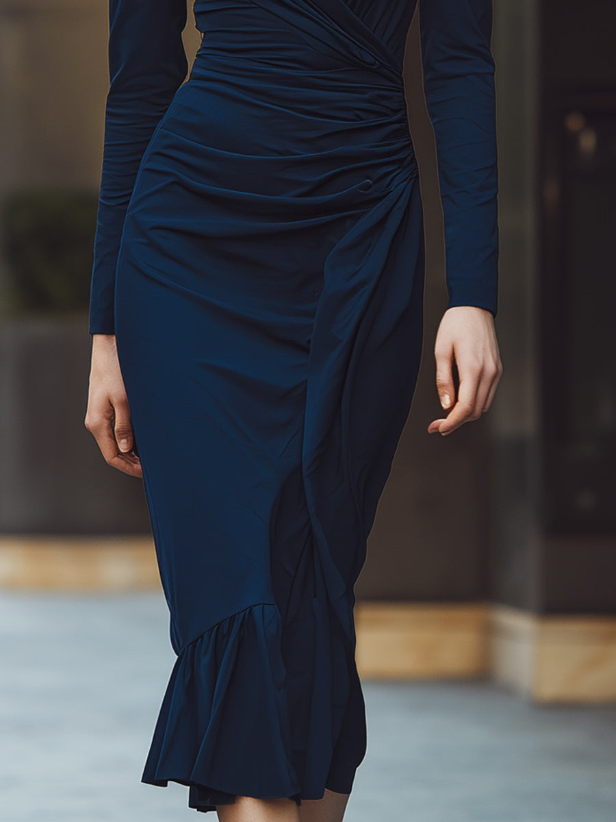 Anna-Berg | Navy Ruched Wrap Dress