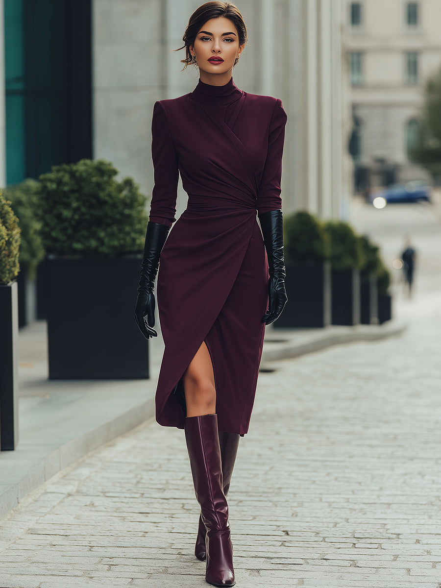 Anna-Berg | Deep Burgundy Draped Wrap Dress