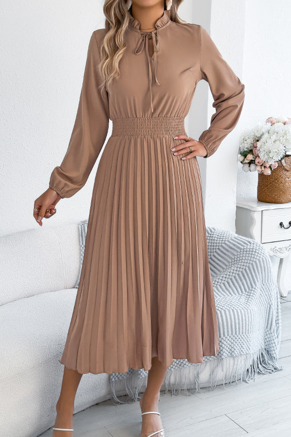Anna-Berg | Solid Color Long-Sleeved Fitted Waist Dress