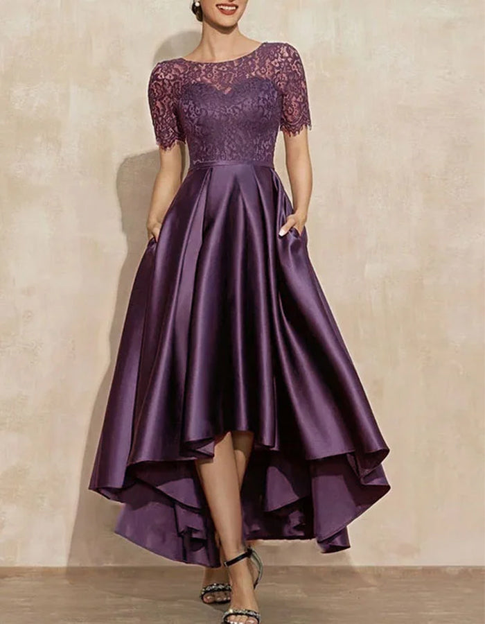 Anna-Berg | Satin Round Neck Two-Piece Short Dress
