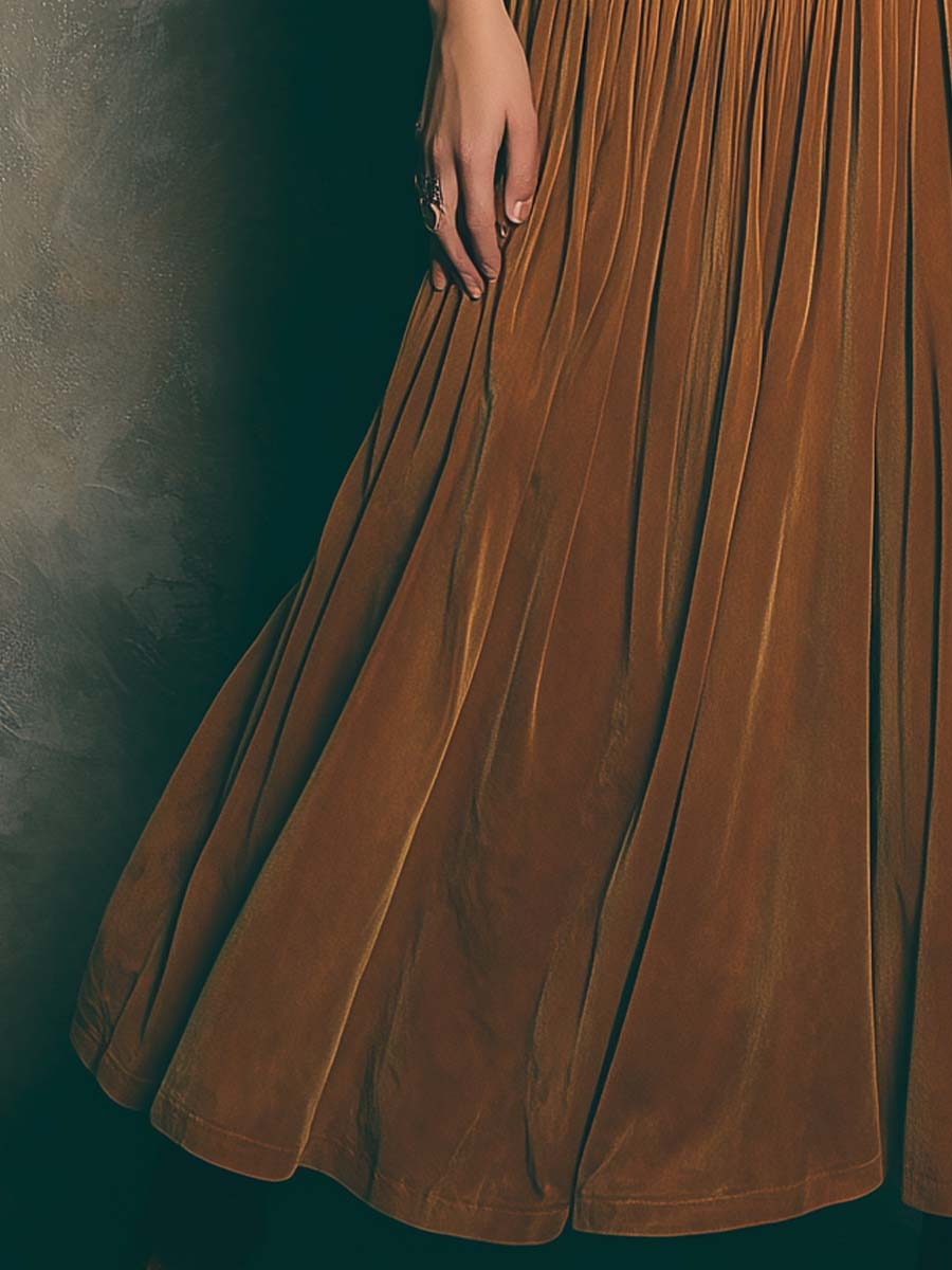 Anna-Berg | Spaghetti Strap Vintage Caramel Swan Dress