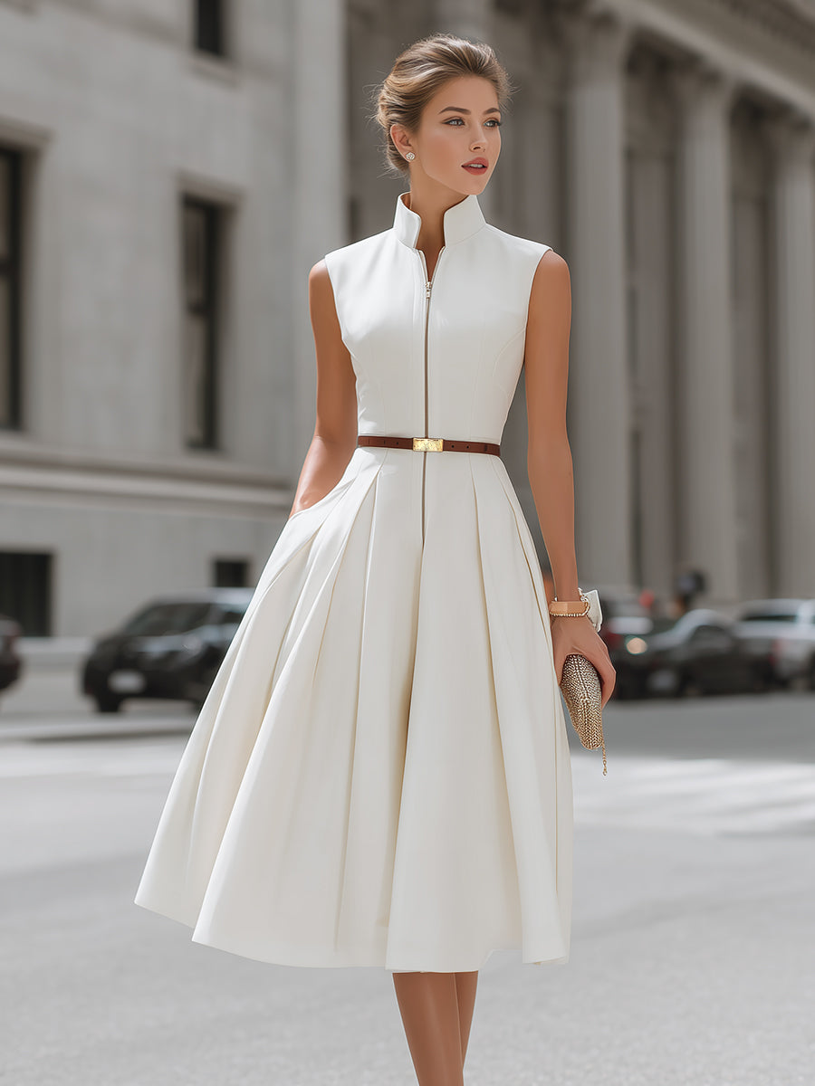 Anna-Berg | Sleeveless Zip-Front High-Neck Dress