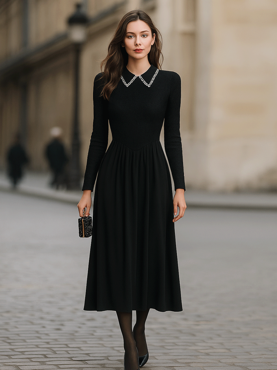 Anna-Berg | Black Long-Sleeve Dress