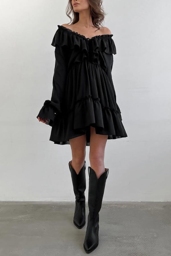 Anna-Berg | Solid Color V-Neck Ruffled Ruched Dress