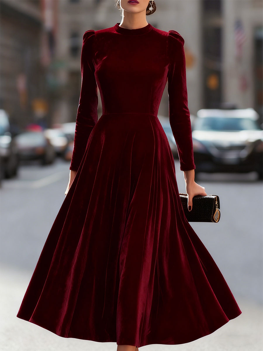Anna-Berg | Luxurious Velvet Long-Sleeve Midi Dress