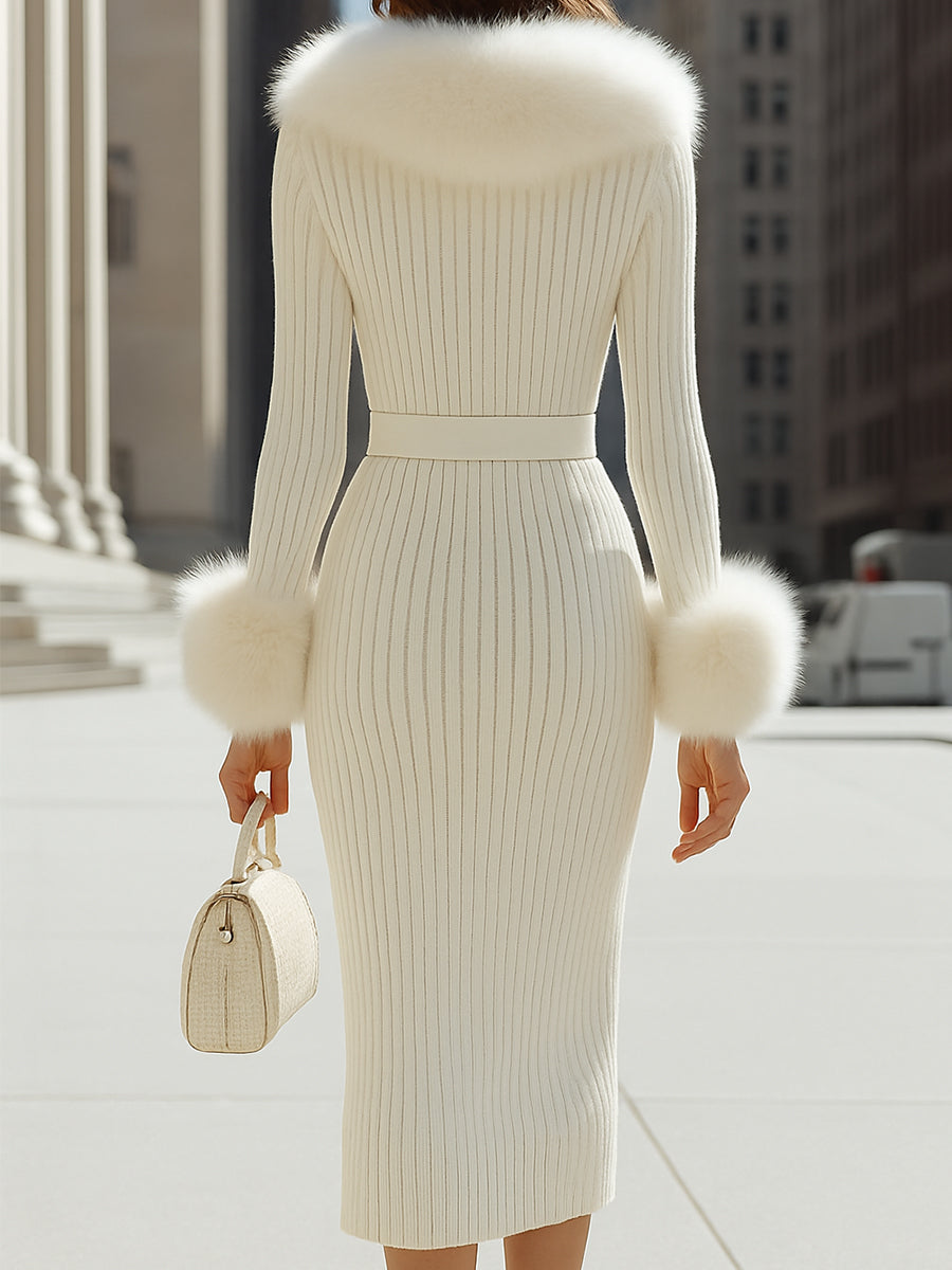 Anna-Berg | Luxurious White Faux Fur Dress