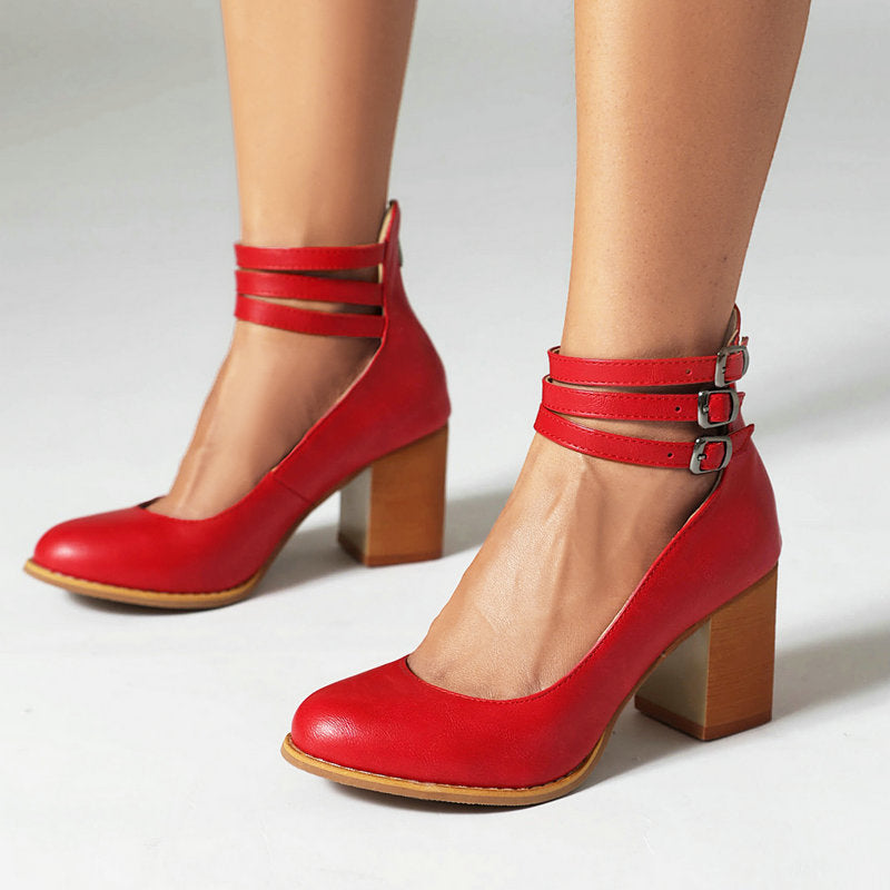 Anna-Berg | Flowing Smooth Sandals With Ankle Strap And Thick Heel