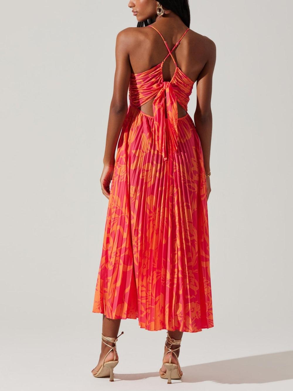 Anna-Berg | Statement Coastal Chic Elegant Floral Print Pleats Midi Dress
