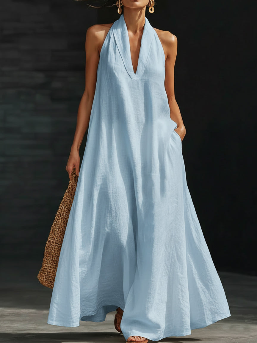 Anna-Berg | Halter Flowy A-Line Silhouette Lightweight Dress