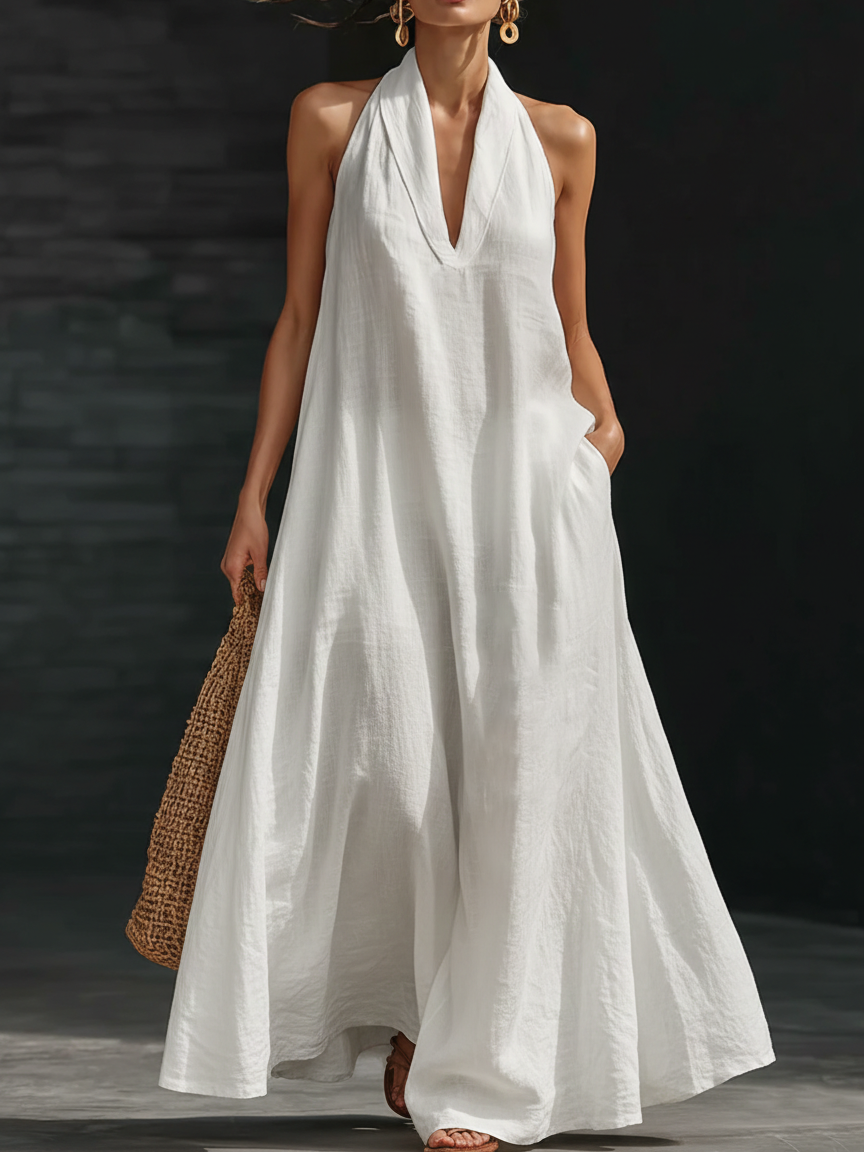 Anna-Berg | Halter Flowy A-Line Silhouette Lightweight Dress