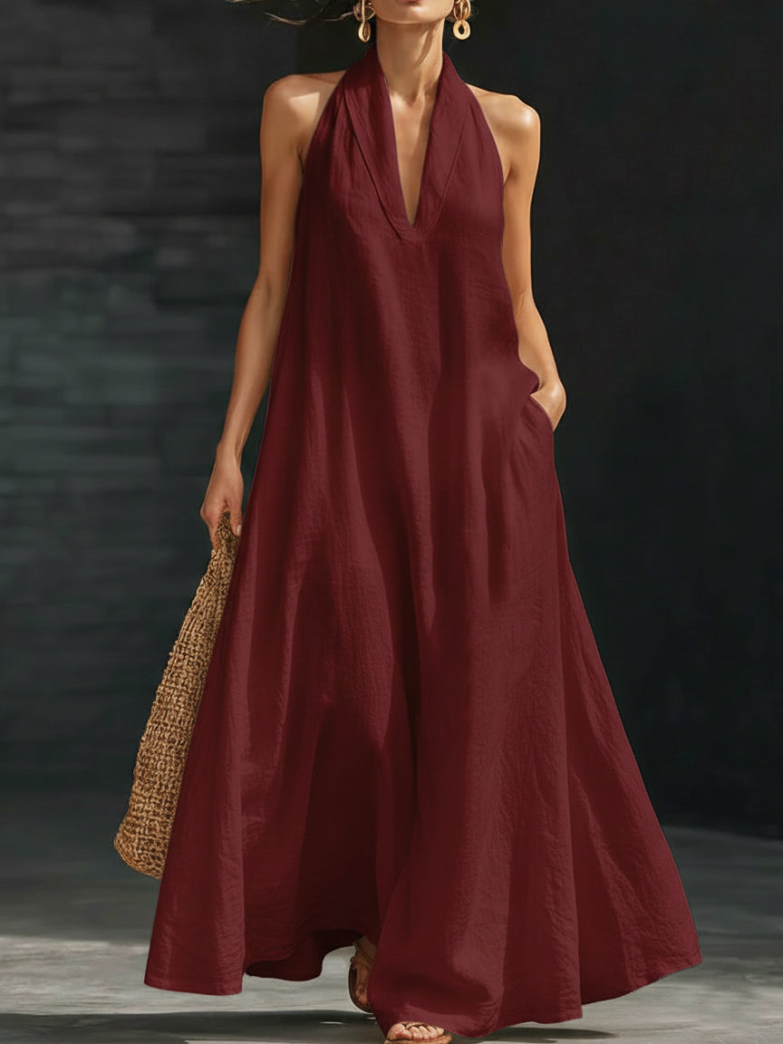 Anna-Berg | Halter Flowy A-Line Silhouette Lightweight Dress