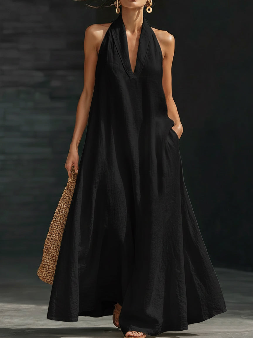 Anna-Berg | Halter Flowy A-Line Silhouette Lightweight Dress