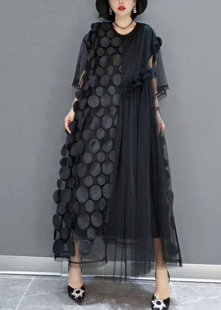 Anna-Berg | Black Tulle Party O-Neck Asymmetrical Dress